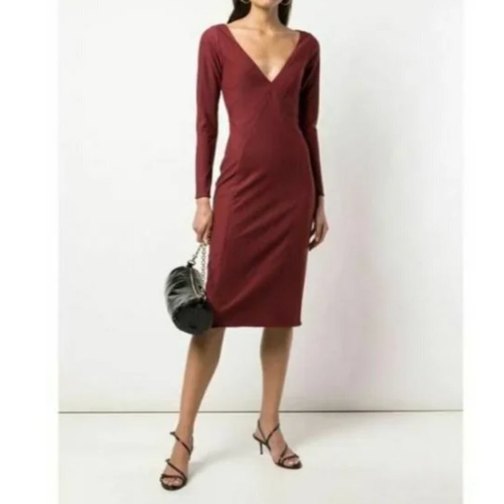 ZAC ZAC POSEN Dress Long Sleeve Andreanne Sheath Red Midi Dress